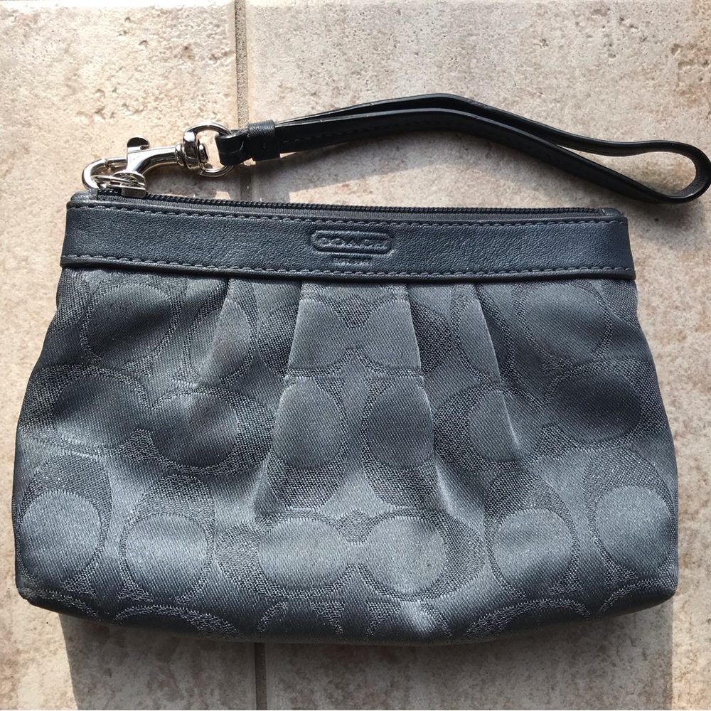 Coach Signature Grey Fabric / Leather Wristlet